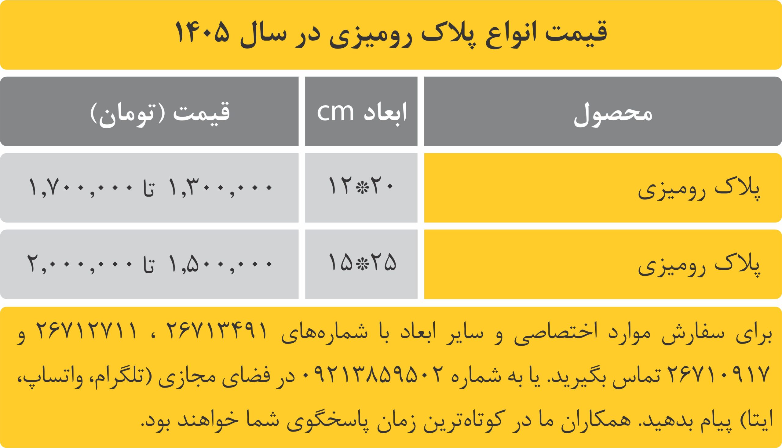 قیمت انواع پلاک رومیزی