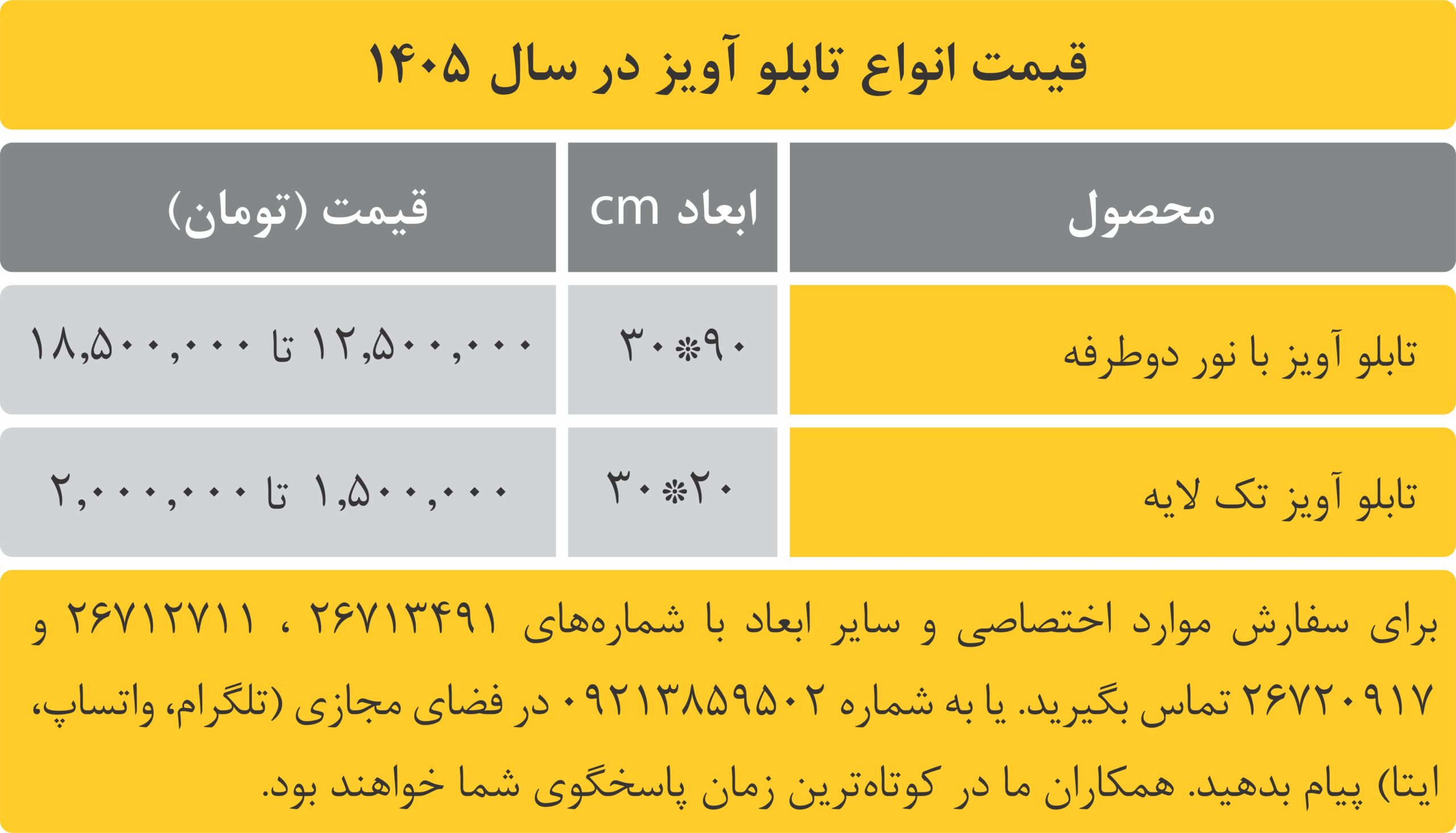 قیمت انواع تابلو آویز