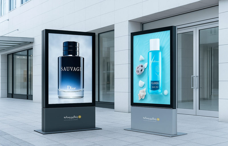 تابلو لایت باکس ایستاده شهری سری دوال ویژن جک دار دوطرفه فضای خارجی