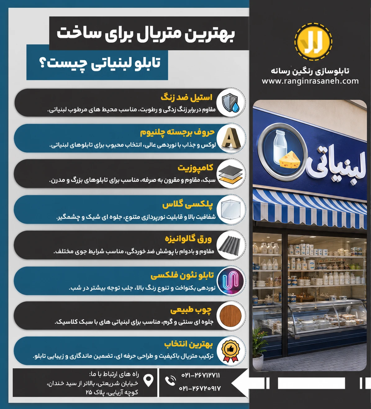 بهترین متریال برای تابلو لبنیاتی