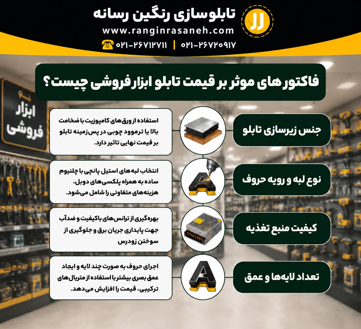 فاکتور های موثر بر قیمت تابلو ابزار فروشی
