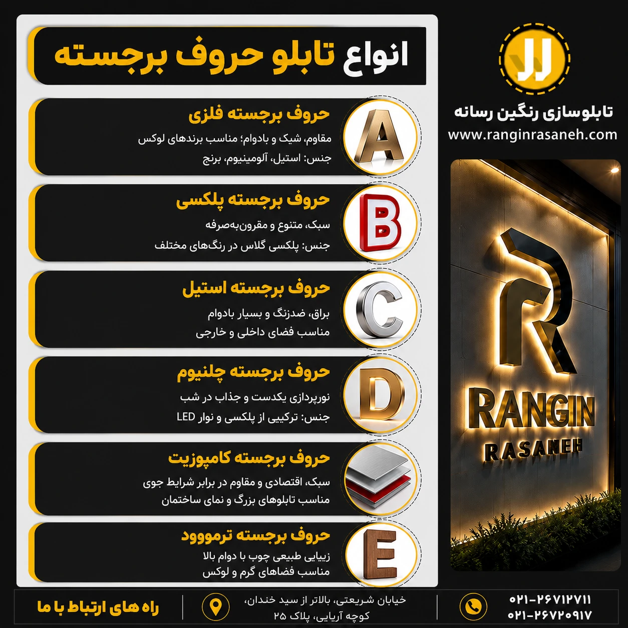 انواع تابلو حروف برجسته