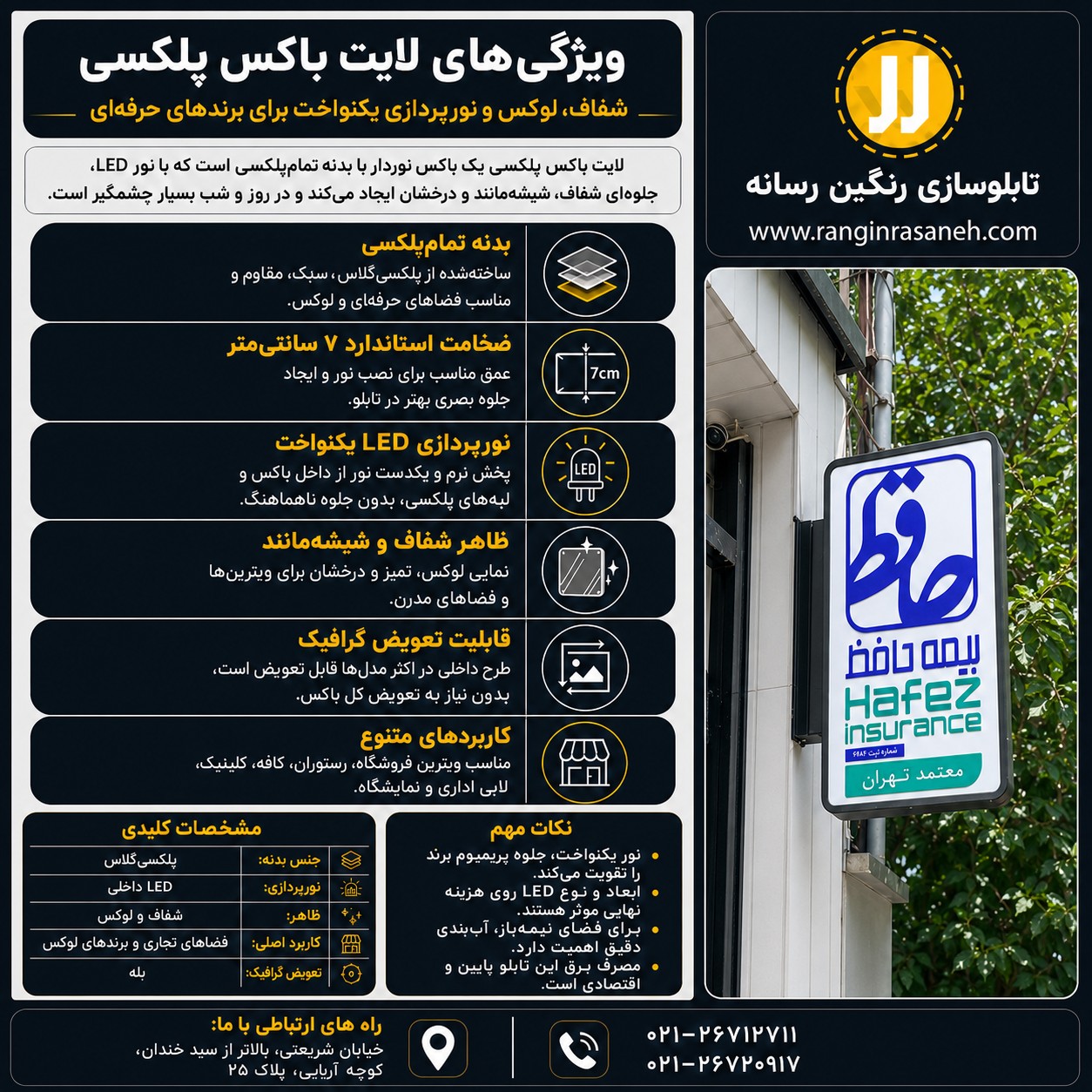 ویژگی های لایت باکس پلکسی