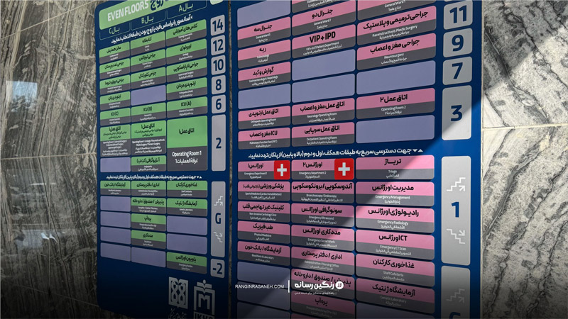 تابلوی-راهنمای-طبقات-بیمارستان-حضرت-مهدی-از-نمای-نزدیک