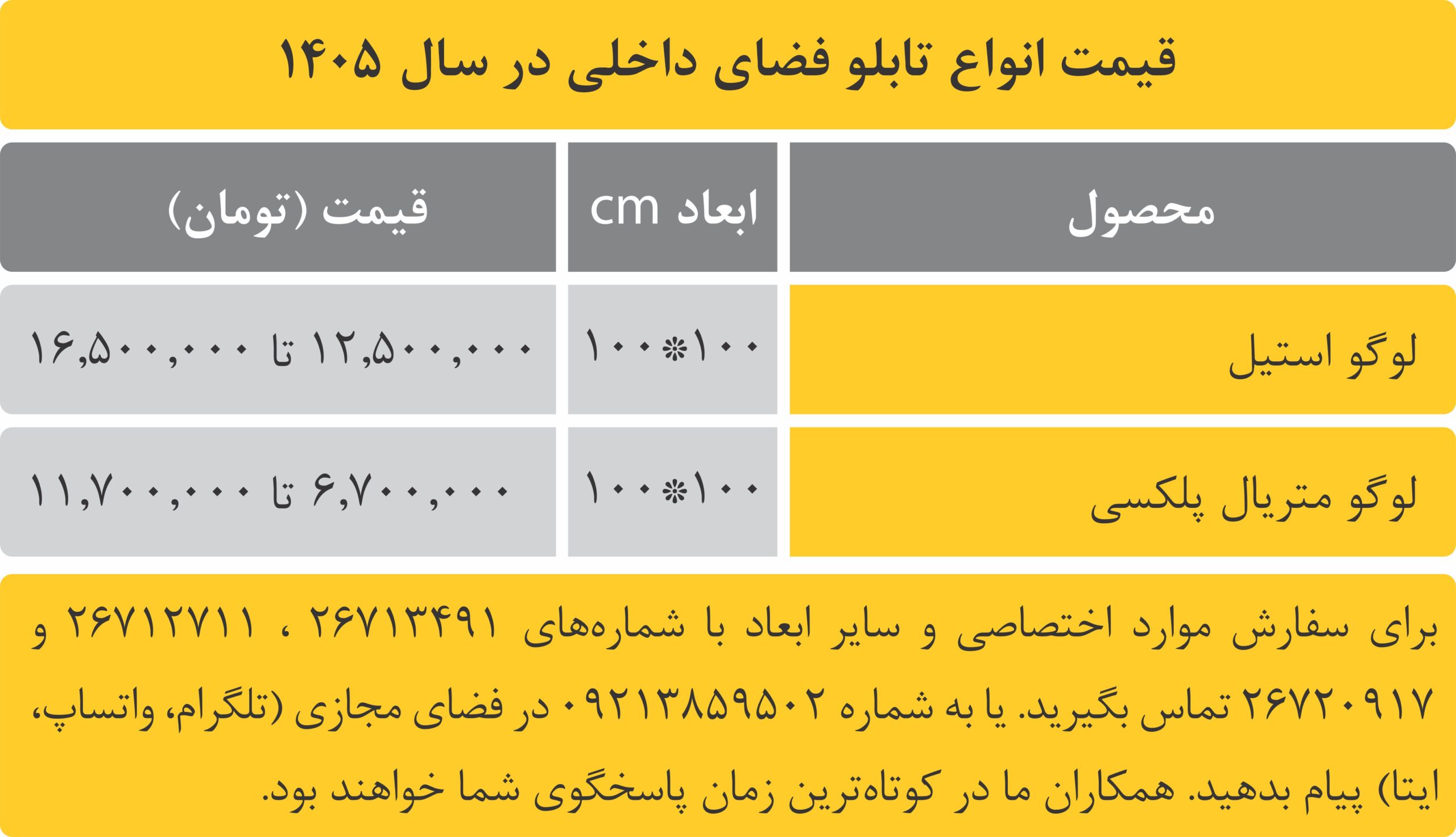 قیمت انواع تابلو فضای داخلی